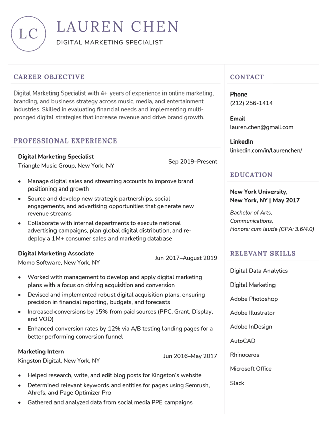 La plantilla única de currículum moderno en violeta