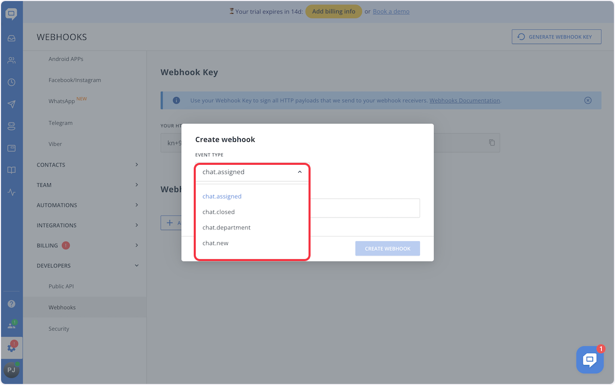 Select the required Event Type from the dropdown.