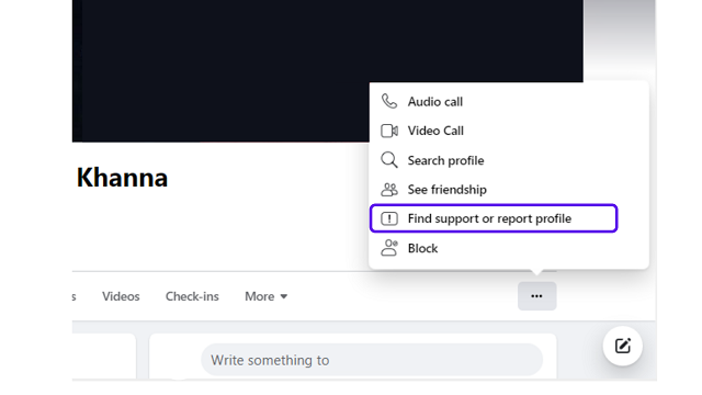facebook find support or report profile