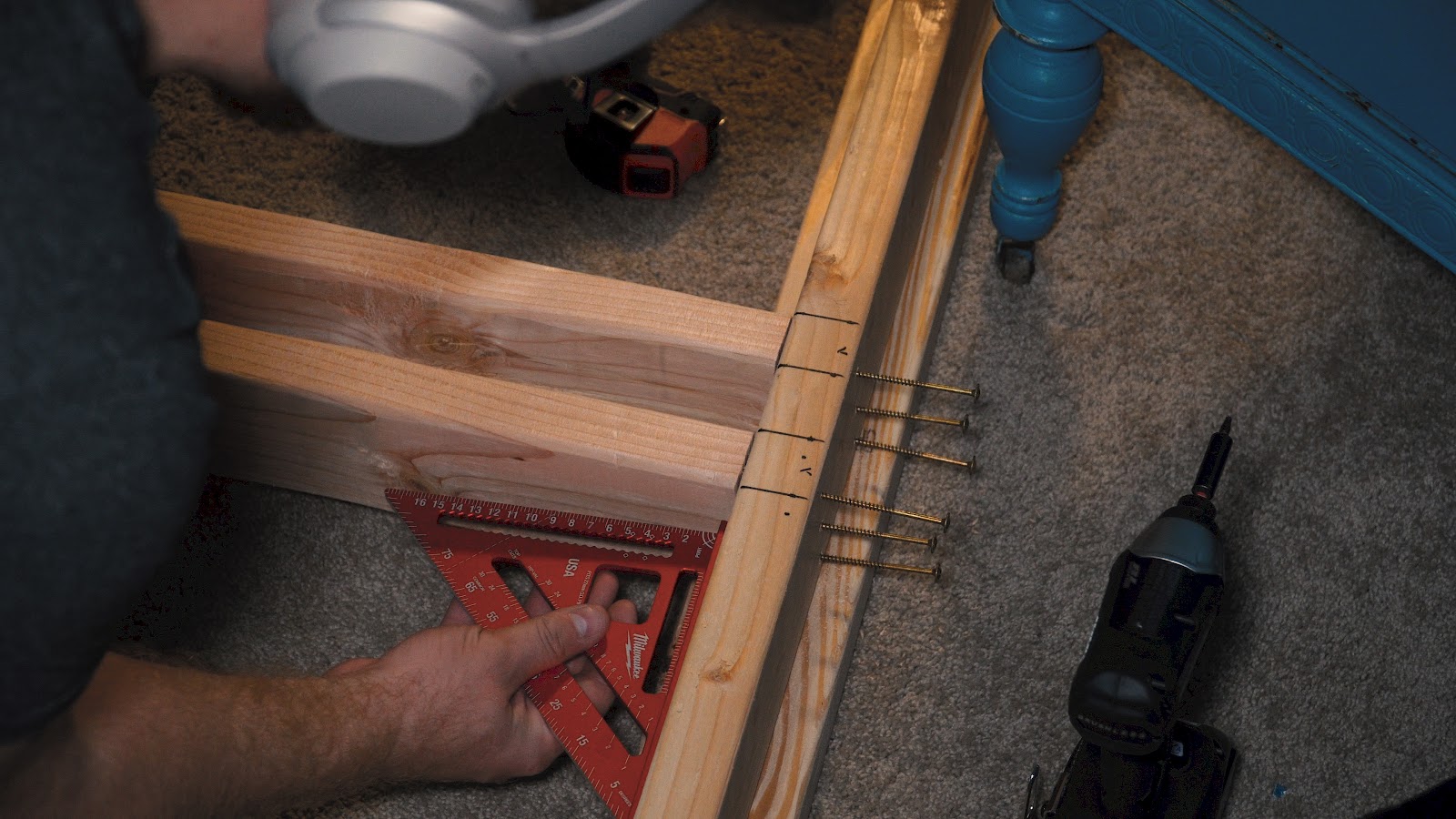 Milwaukee speed square used for framing beds