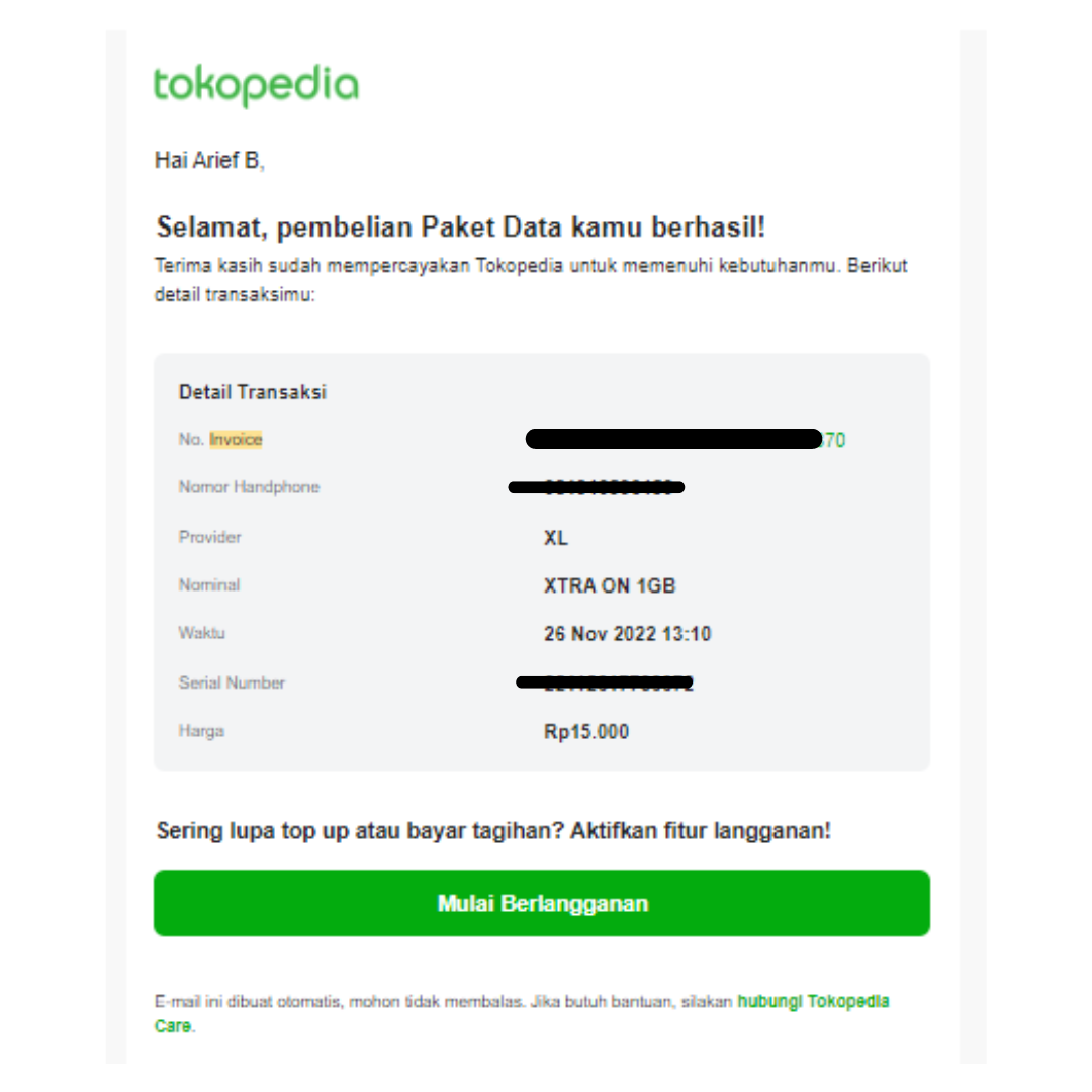 Contoh Invoice Email Pembayaran