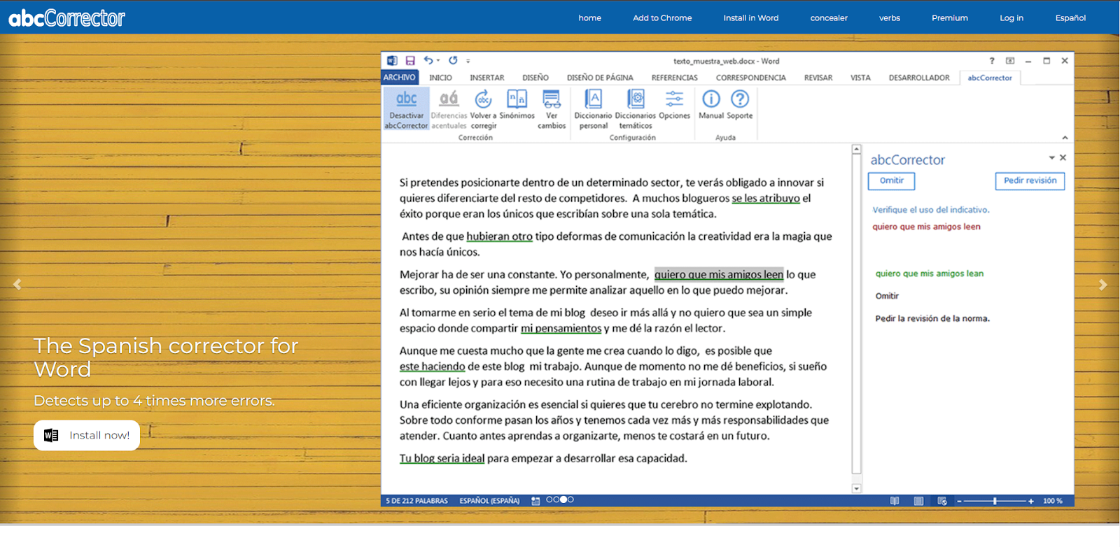 Best Spanish Grammar Checkers: AbcCorrector landing page 
