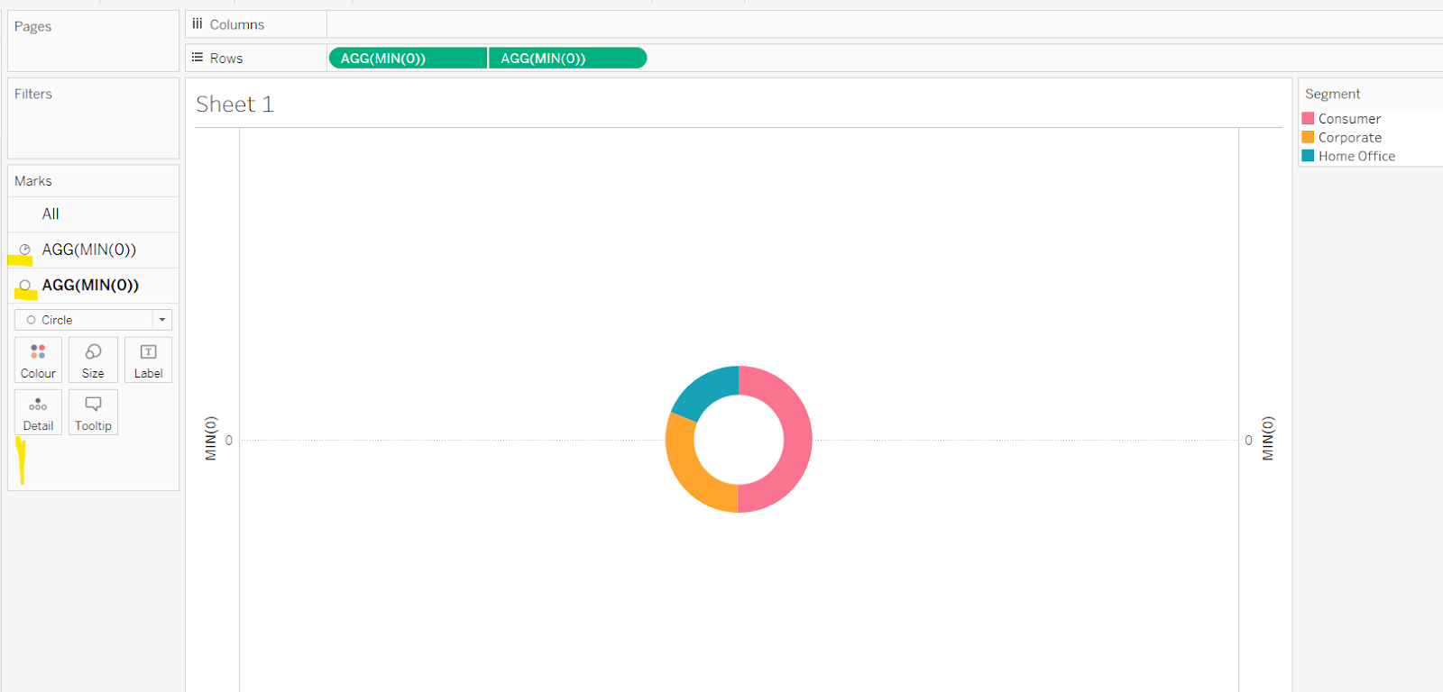 a basic donut chart using dual axis in Tableau