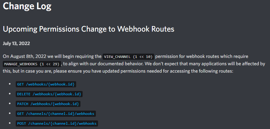 Discord's changelog for July 13, 2022