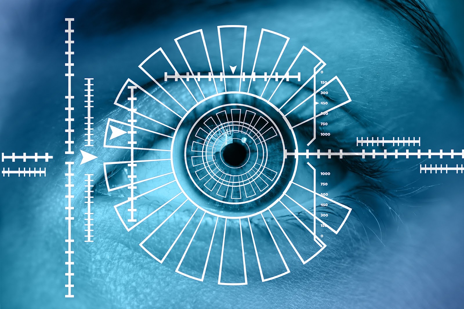 Blue computerized image of eye scan 