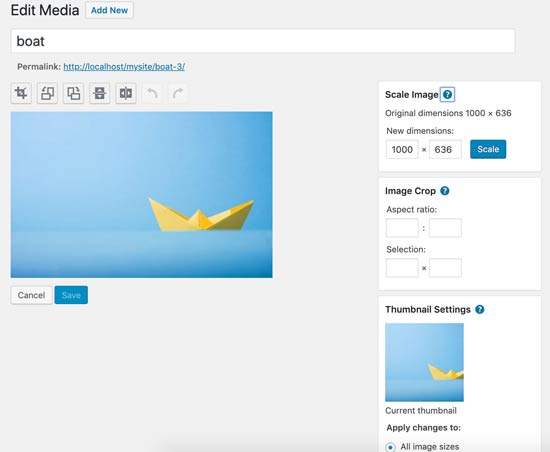 Recursos de edição de imagem do WordPress