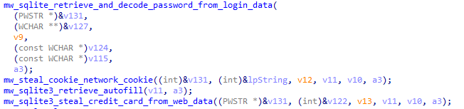 Extrait du code exécutant les requêtes SQL. (Raccoon stealer)