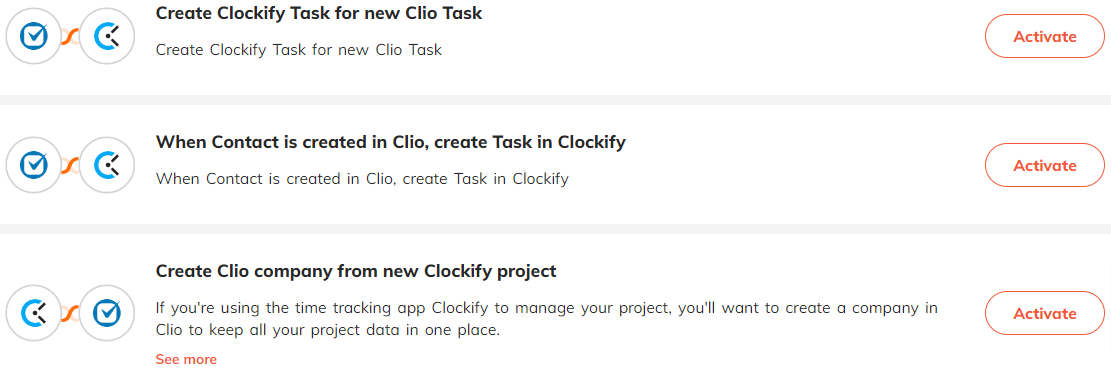 Popular automations for Clio & Clockify integration.