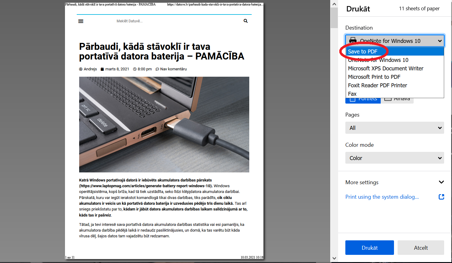 PDF failu veidošana no tīmekļa dokumenta