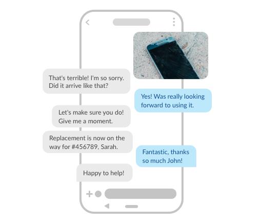 Example of a digital customer support session over SMS