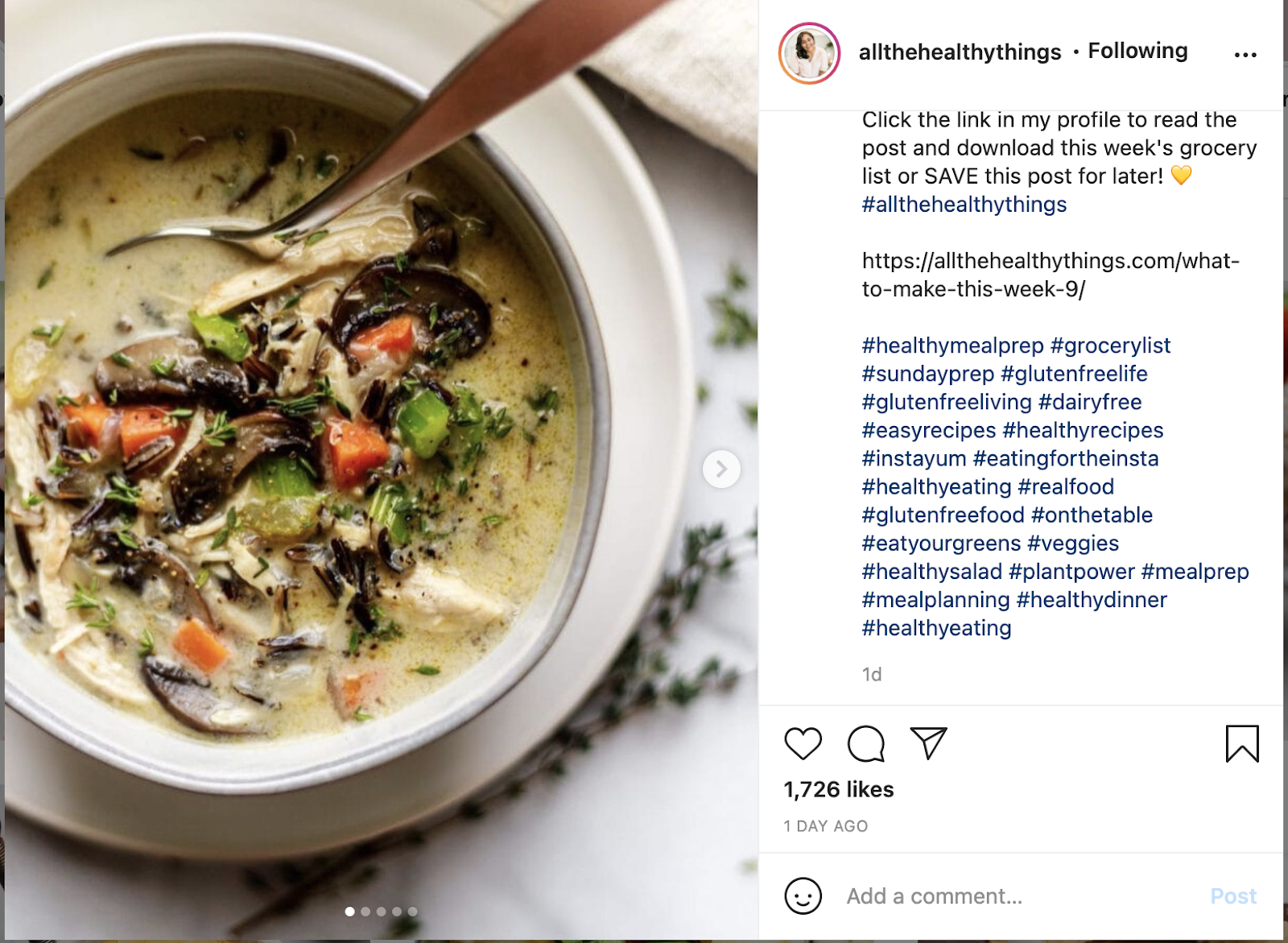 Instagram post of soup