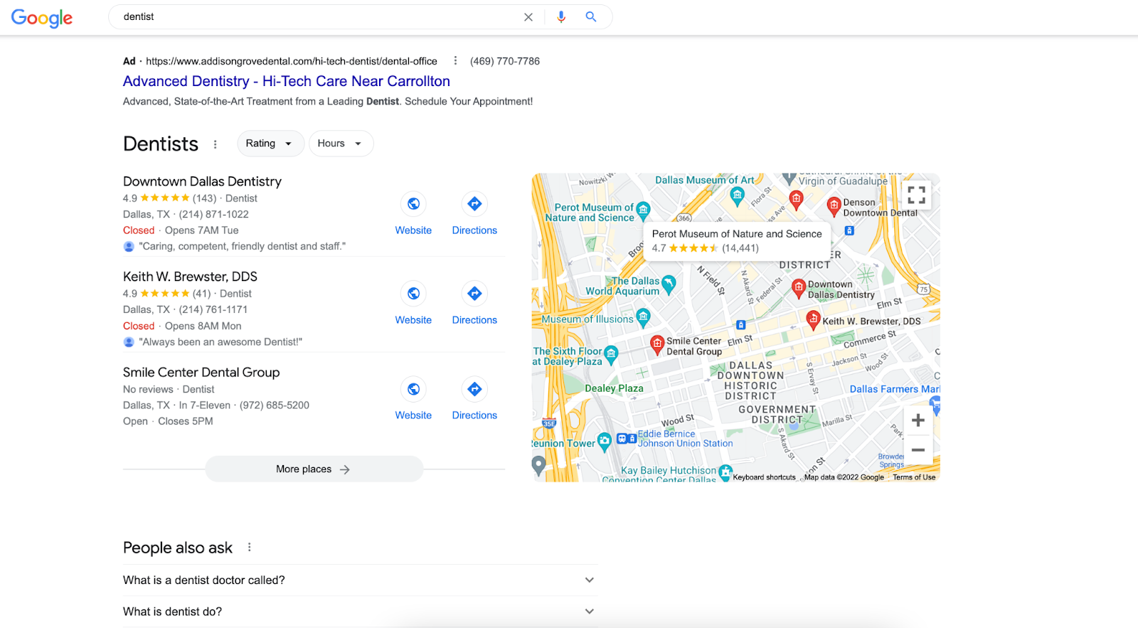 local search result on google