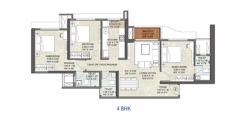 Kalpataru Srishti Floor Plan - 4 BHK