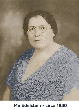 Image of a woman in a blue flowered dress looking at the camera, with short, dark hair, rimmed glasses, and light skin.