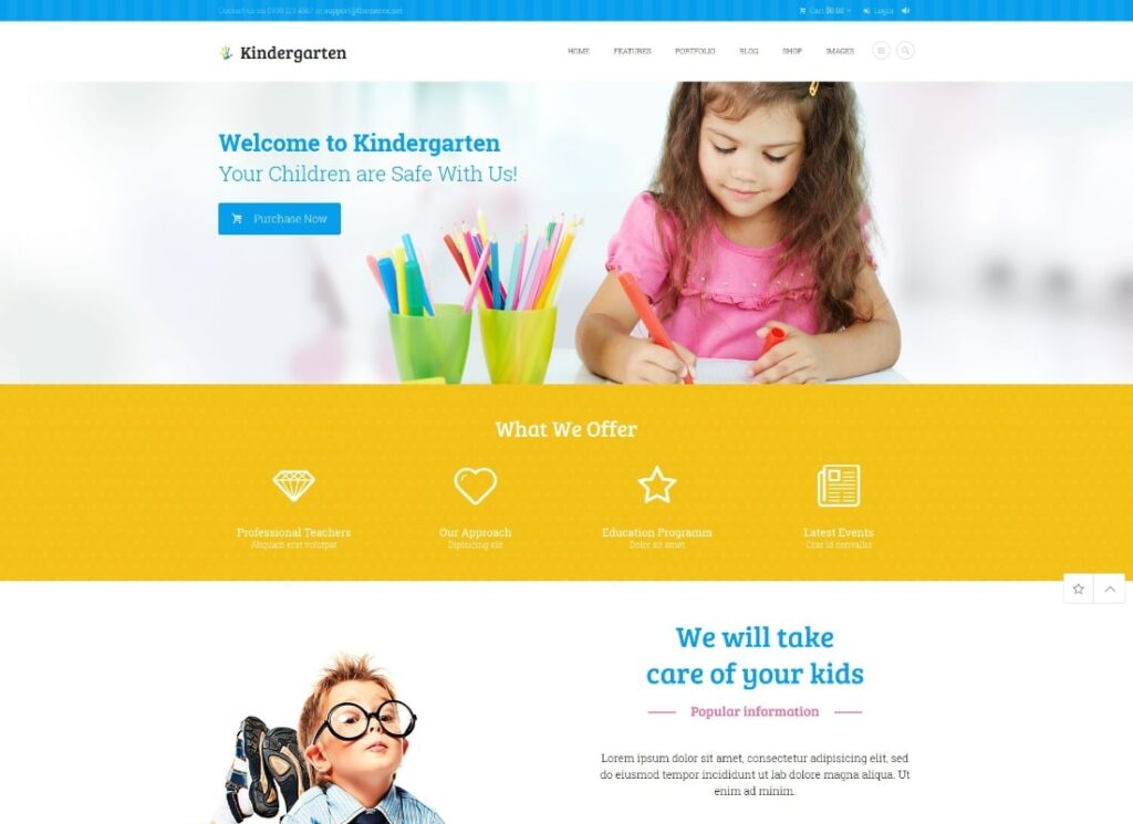 Jardín de infancia |  Tema de WordPress para guardería y educación escolar para niños