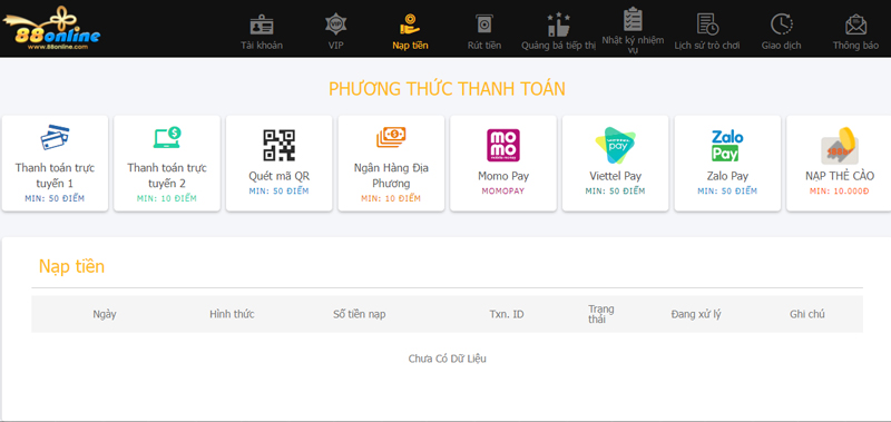 Nạp tiền 88online