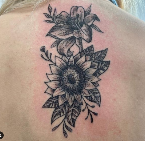 Dot-Work Sunflower Tattoo On Back