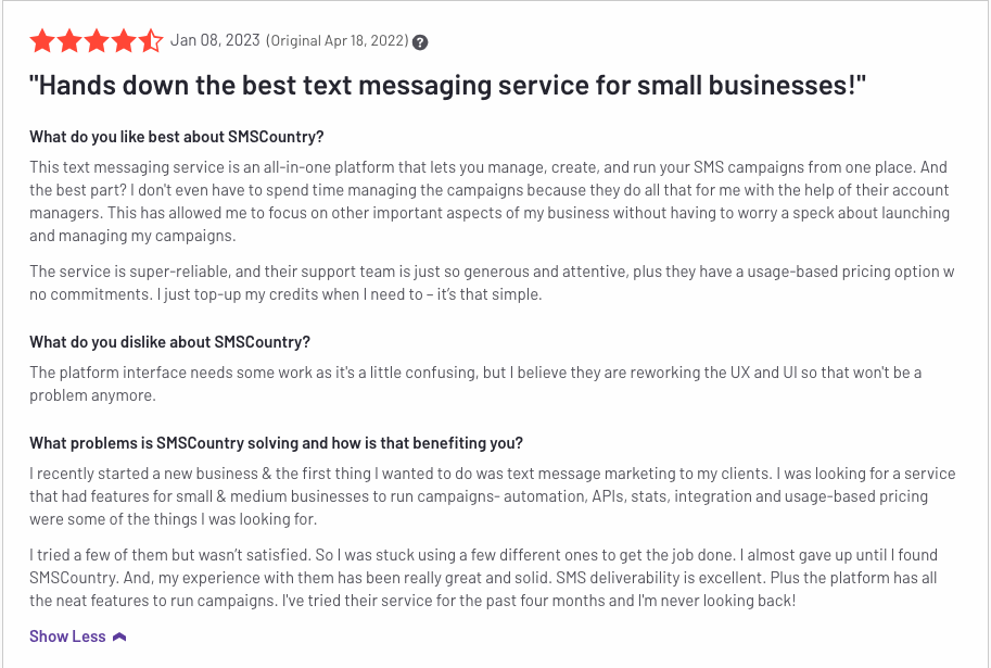fast2sms alternatives | What users have to say about using SMSCountry | SMSCountry customer review