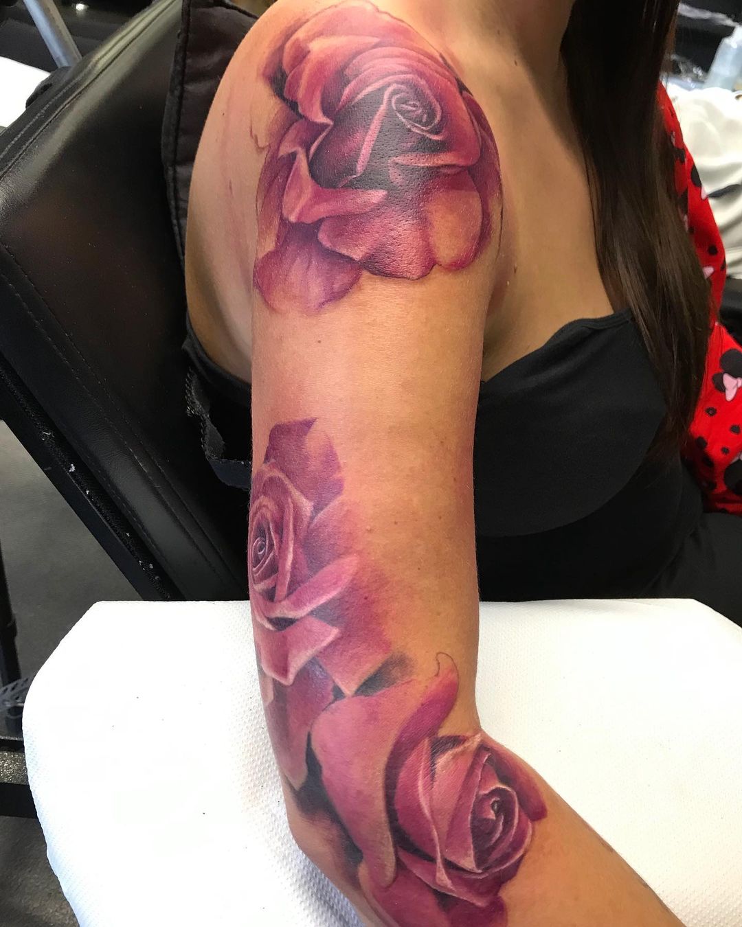 Realistic Pink Roses Shoulder Tattoo