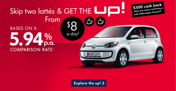 Volkswagen lowered the perceived cost of the up! By comparing the price to two lattes a day.