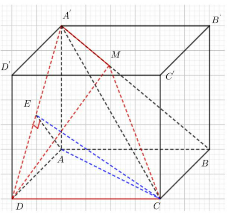 <p> (Sở Phú Thọ 2022) Cho hình lăng trụ đứng (ABCD.A'B'C'D') có đáy là hình vuông cạnh (a), góc giữa (AC)và mặt phẳng (left( {A'CD} right)) bằng (30^circ ). Gọi (M) là điểm sao cho (overrightarrow {A'M} = frac{1}{3}overrightarrow {A'B} ). Thể tích khối tứ diện (A'CDM) bằng</p> 1