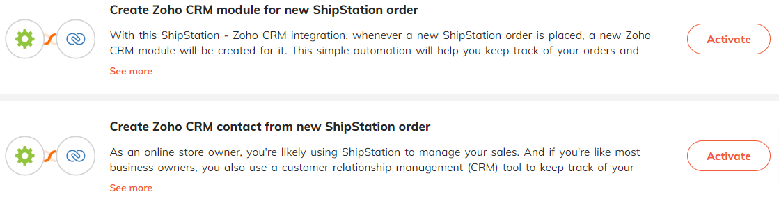 Popular automations for ShipStation & Zoho CRM integration.
