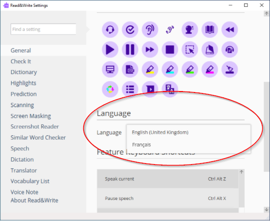 Read&Write choose language