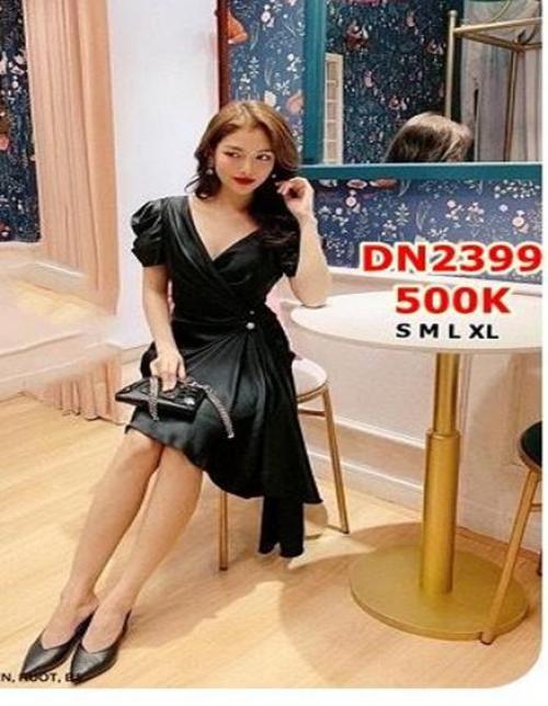 ĐẦM CỔ CHÉO EO THẮT NƠ DÀI XUỐNG LAI - DN2399