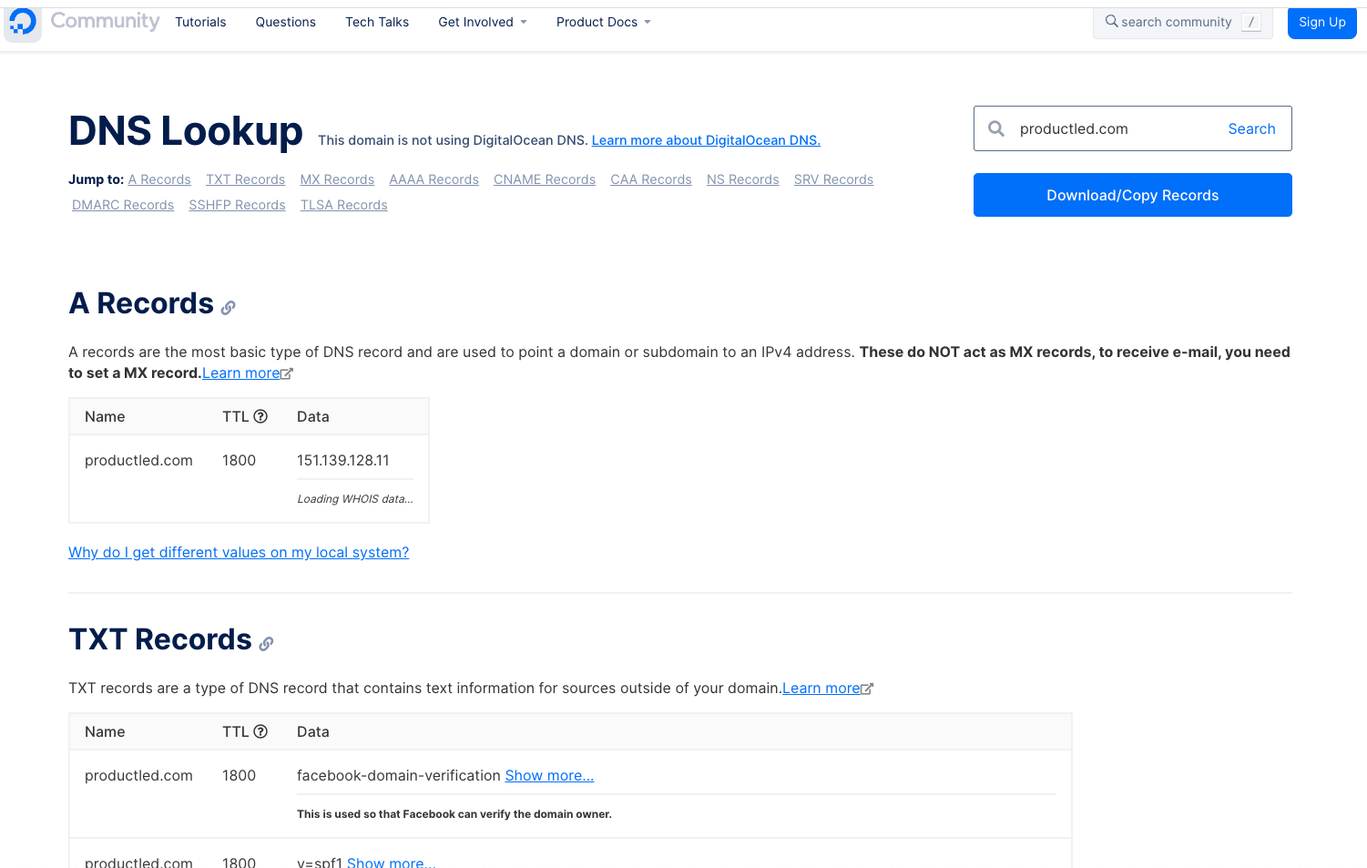 DigitalOcean's DNS Lookup tool best product led growth examples
