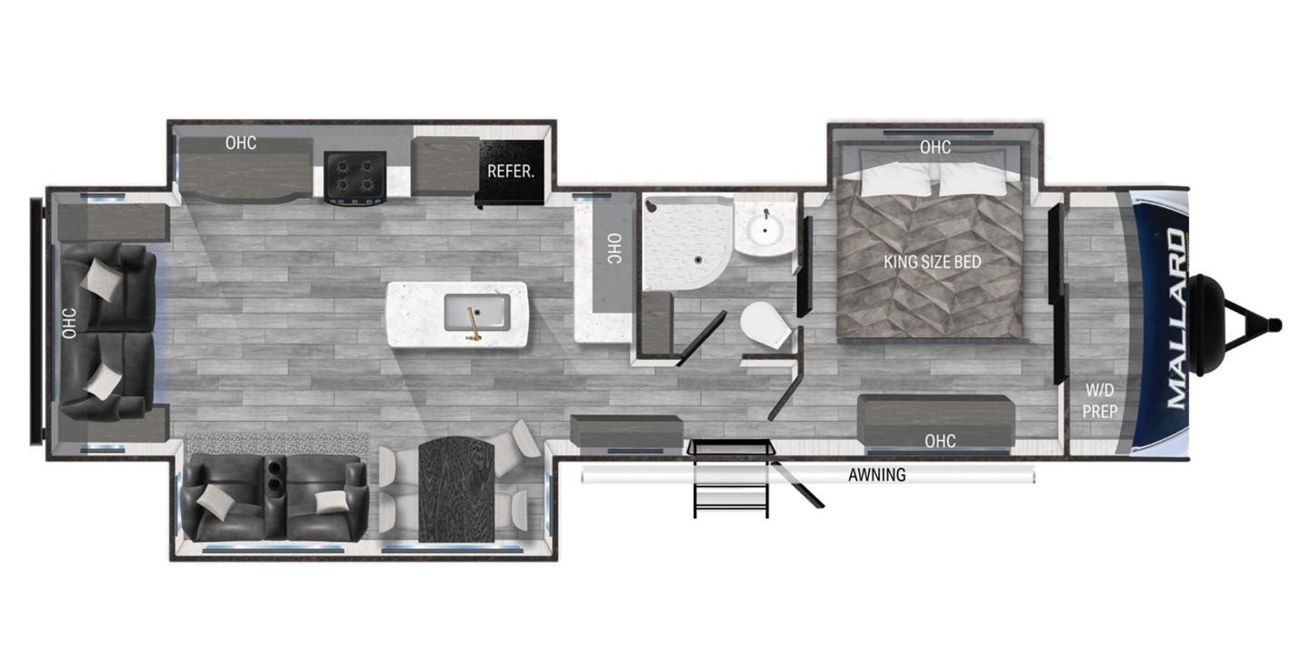 Floor plan for the Heartland Mallard M335 travel trailer