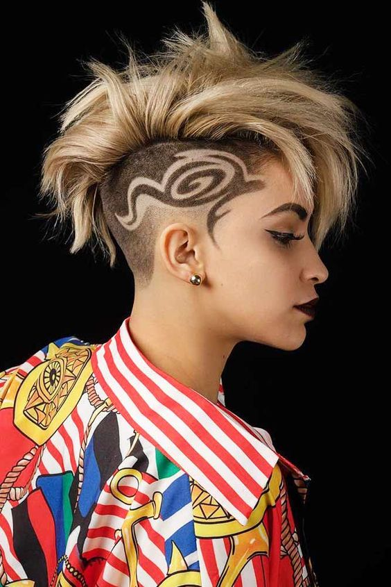 a fair lady wearing mohawk short hairstyles for women