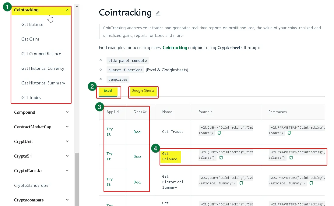 CoinTracking Cryptosheets Integration