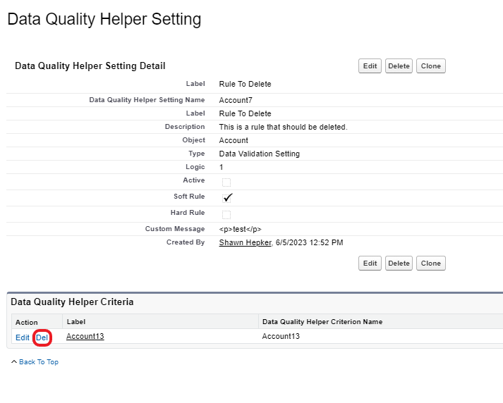 Deleting all of the criteria in the ‘Data Quality Helper Criteria’ related list