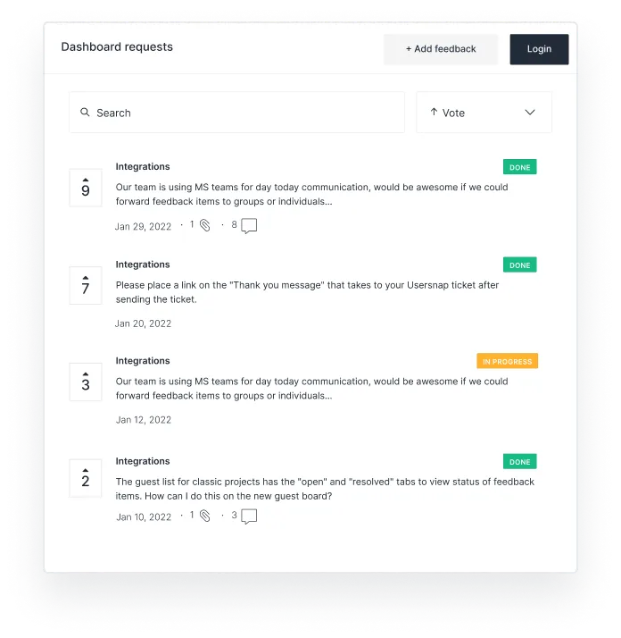 Public feedback board by Usersnap