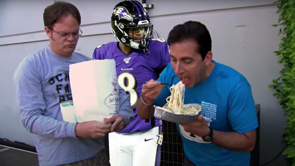 Lamar Jackson&#39;s pregame meal is straight out of the Michael Scott  carbo-load playbook | This is the Loop | GolfDigest.com