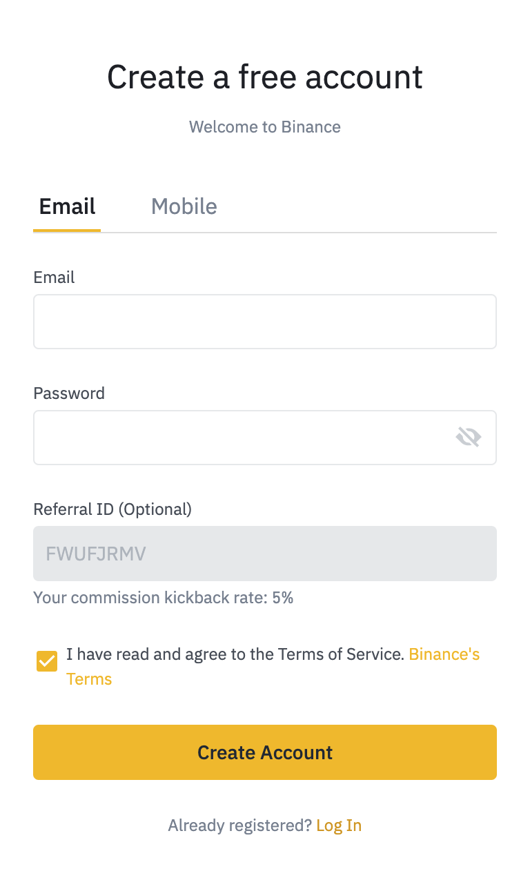 Binance - Account creation