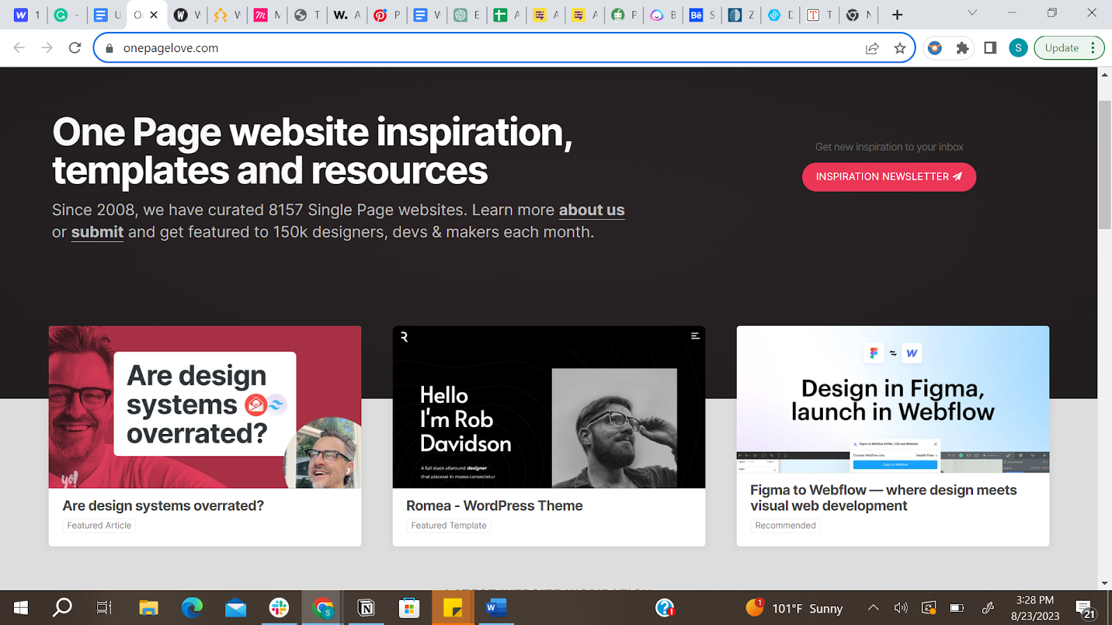 A display of One Page Love website, a dedicated hub for those seeking design solutions