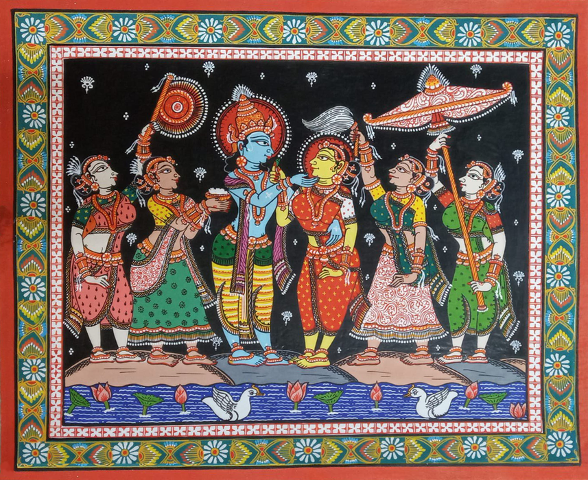 Radha Krishna Paintings In Madhubani Style