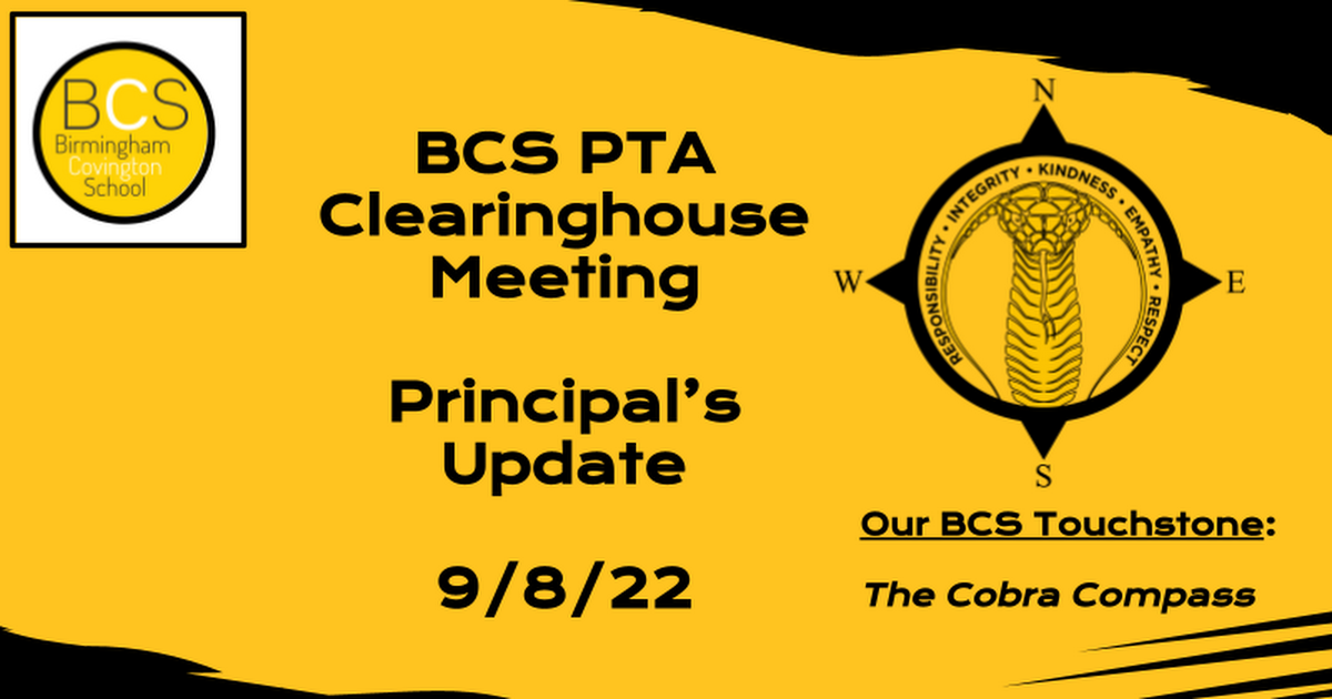 Principal's Report - PTA 9/8/22