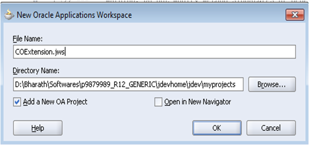 New workspace creation for CO extension in Jdeveloper