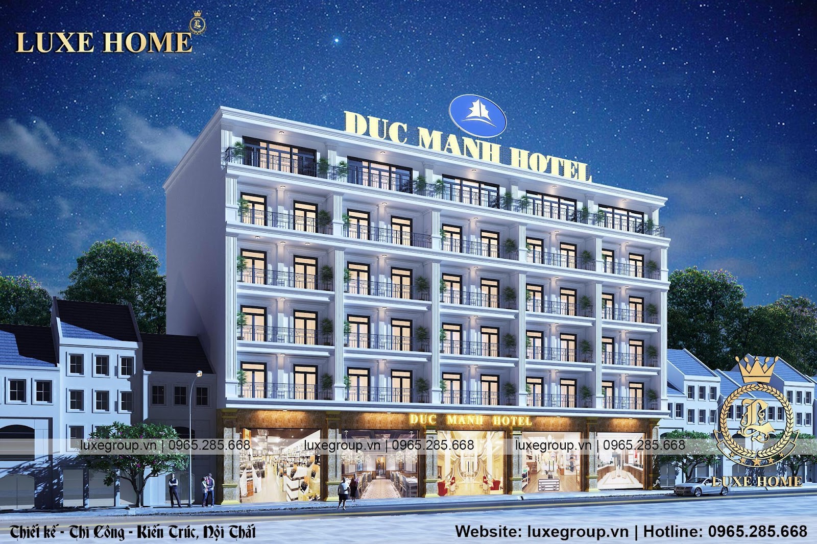Thiết kế khách sạn 6 tầng với cách trang trí chi tiết ngoại thất khách sạn hết sức bắt mắt, ấn tượng