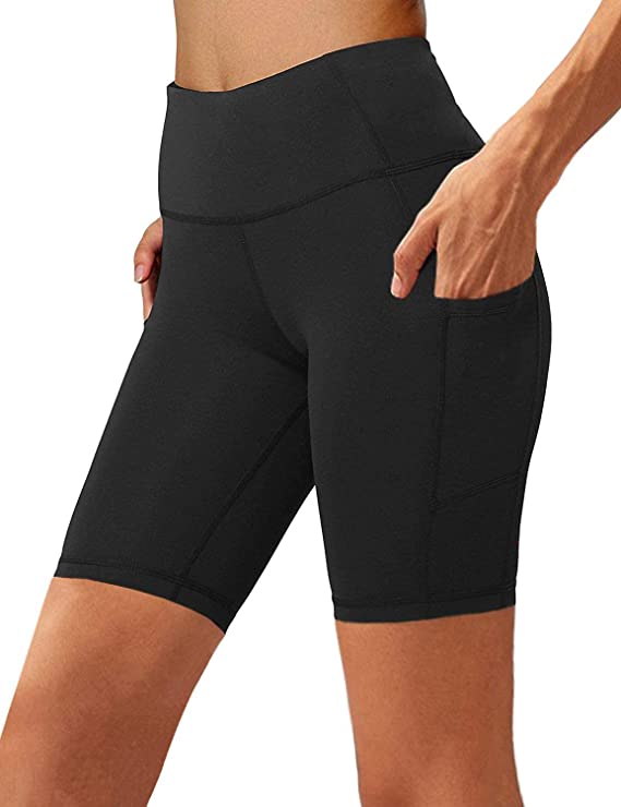 Aoliks Women's High Waist Yoga Short Side Pocket Workout Tummy Control Bike Shorts Running Exercise Spandex Leggings