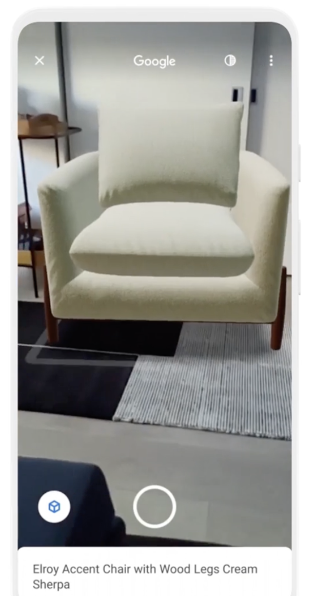 A 3D model of chair rendered in someone's home using their camera and AR