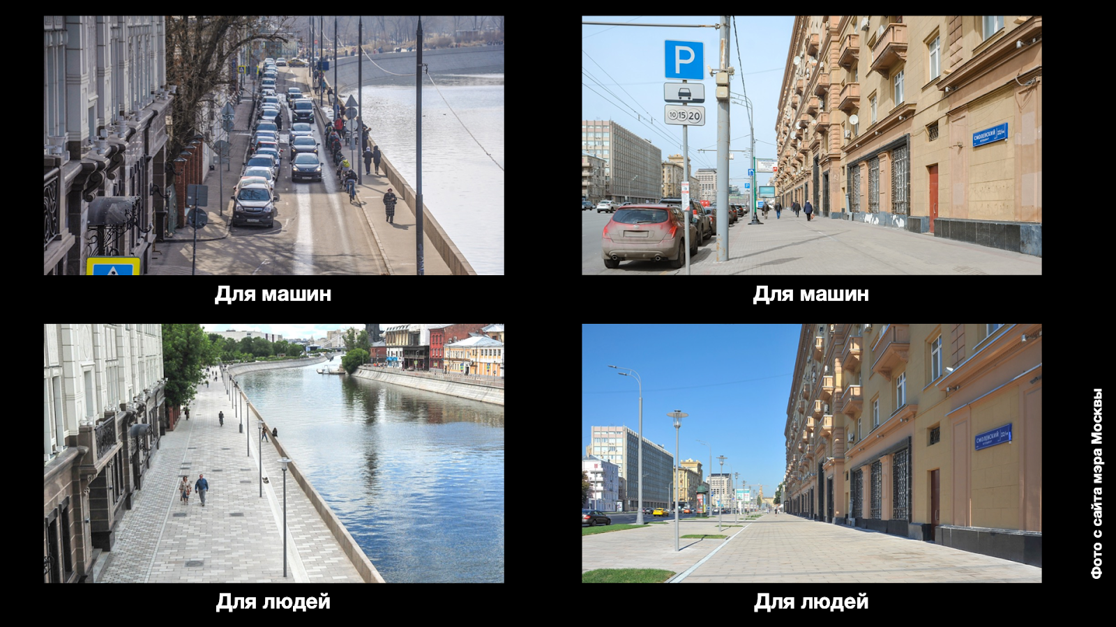 Москва, Якиманская набережная, Смоленский бульвар (справа): до благоустройства и после