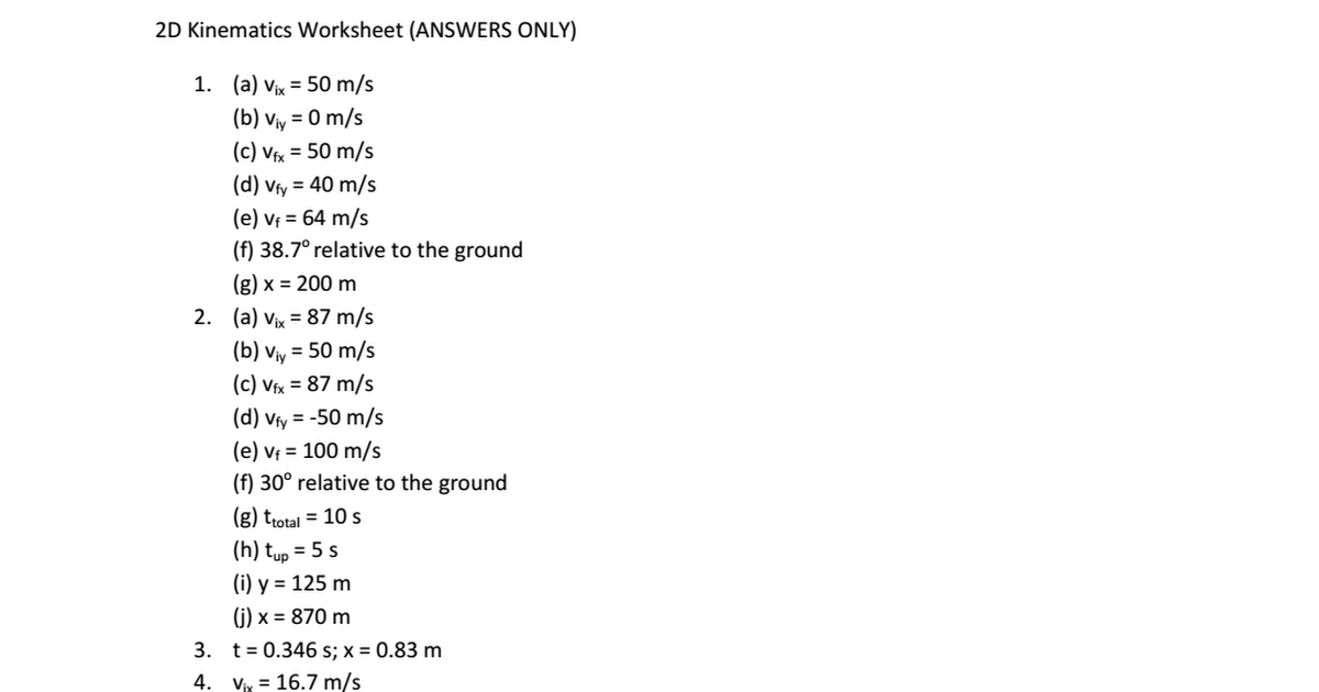 27 Kinematics Worksheet With Answers - Worksheet Information