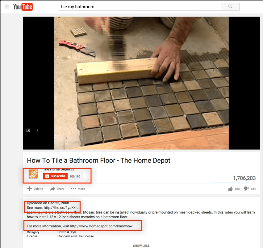 Ejemplo de ascensión de baño de azulejos de YouTube