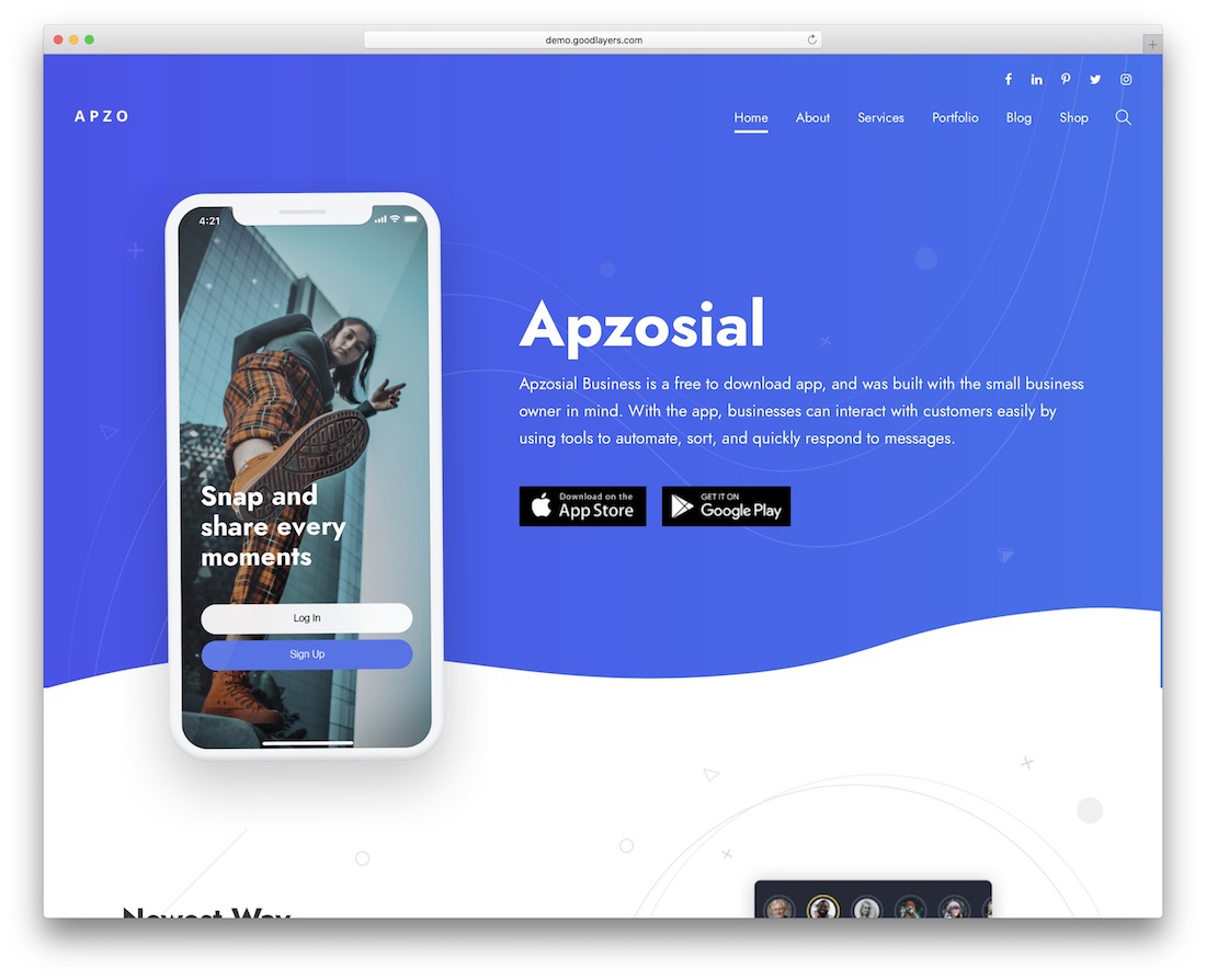 apzo menampilkan aplikasi tema wordpress