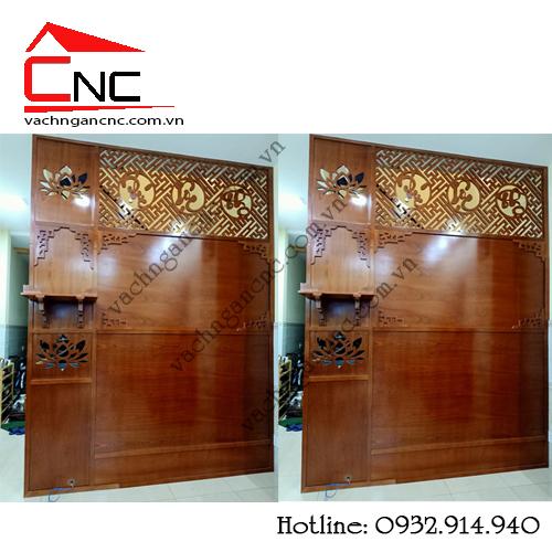 Trang trí vách ngăn cnc gỗ giữa phòng khách và bàn thờ