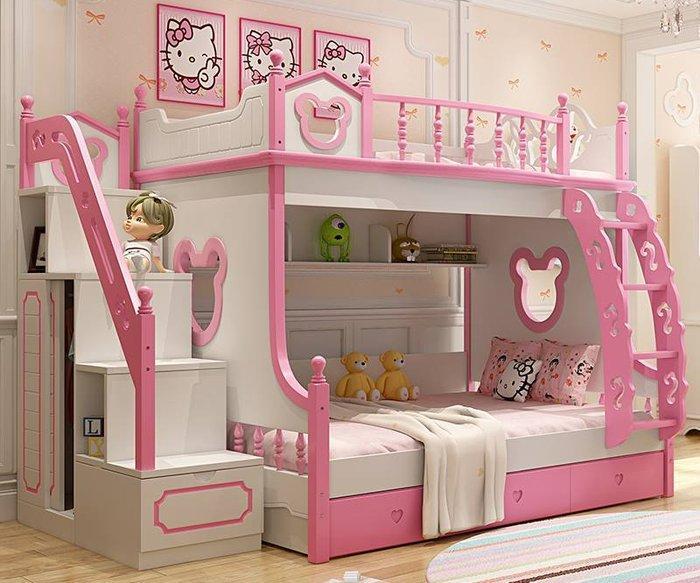 giường tầng màu hồng 