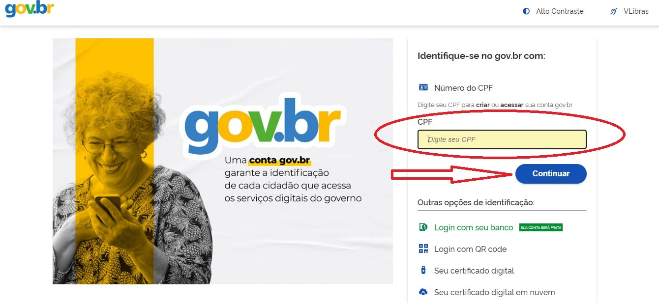 Realize login ou crie cadastro no sistema gov.br a partir do número do seu CPF
